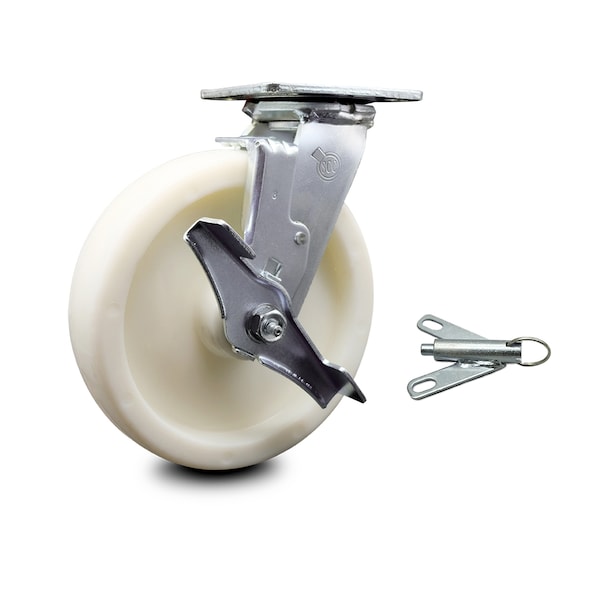 8 Inch Nylon Caster with Ball Bearing and Brake/Swivel Lock